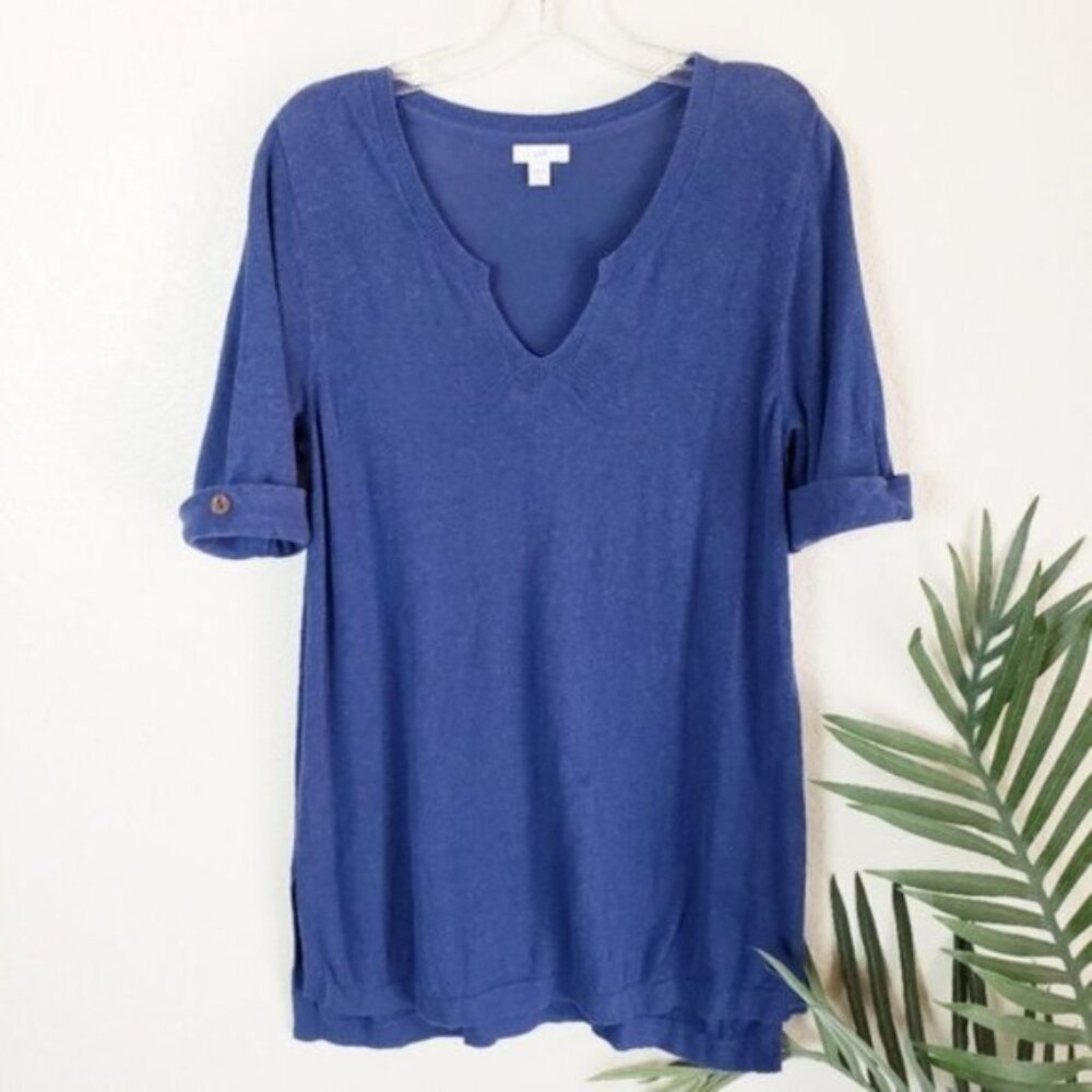 J. Jill Linen Blend Tunic Top Blue size M Petite
